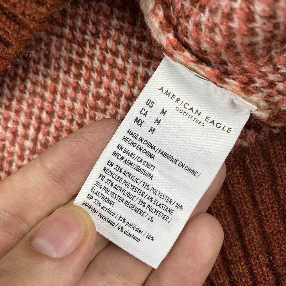 American Eagle Mock Neck‎ Cropped Fair Isle Pattern Close Knit Sweater Medium - Picture 9 of 16